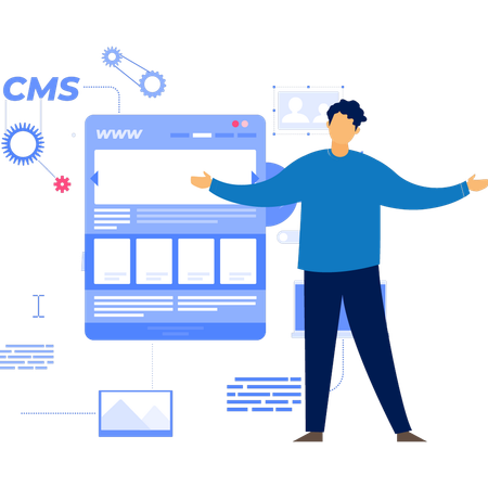 Empresario satisfecho con el desarrollo de CMS  Ilustración