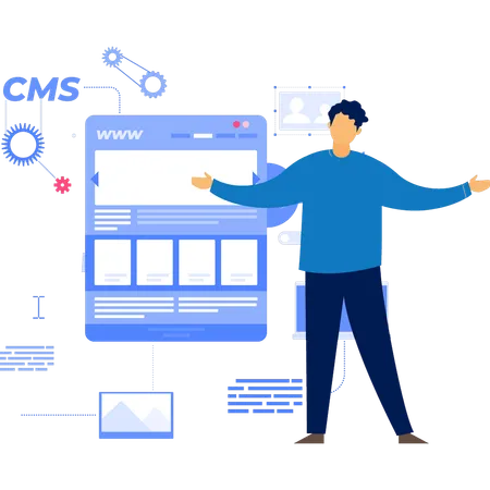 Empresario satisfecho con el desarrollo de CMS  Ilustración