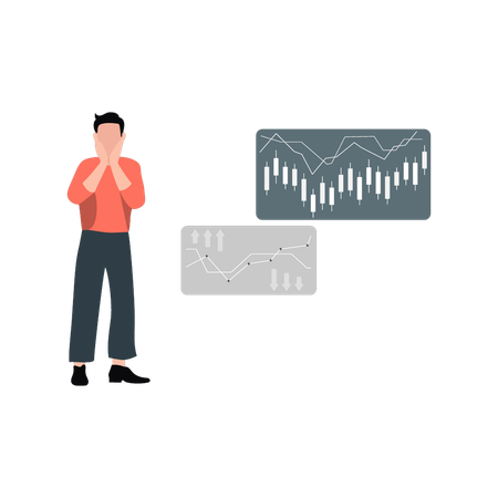 Hombre de negocios feliz explicando gráfico analítico  Ilustración