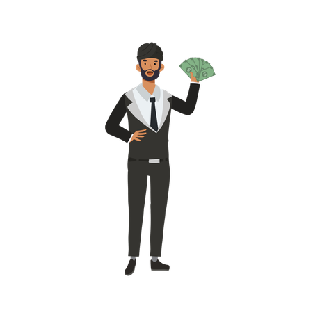 Empresário feliz demonstrando liberdade financeira  Ilustração
