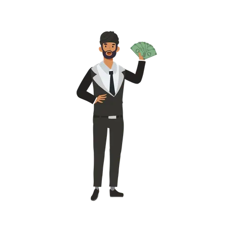 Empresário feliz demonstrando liberdade financeira  Ilustração