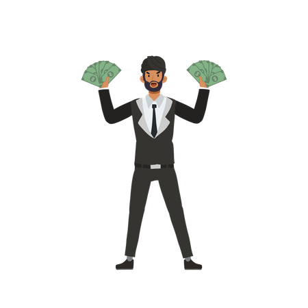 Empresário feliz demonstrando liberdade financeira  Ilustração