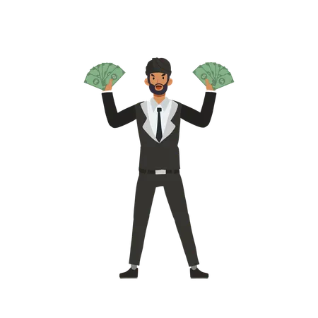 Empresário feliz demonstrando liberdade financeira  Ilustração