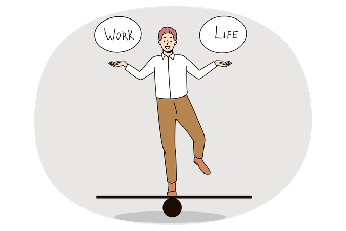 Hombre de negocios feliz equilibrando el trabajo y la vida  Ilustración
