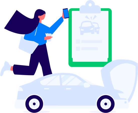 Empresario firmando detalles del contrato sobre el seguro del automóvil  Ilustración