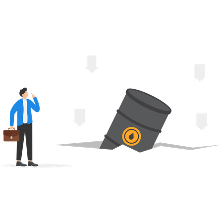 Un hombre de negocios frustrado mira la crisis del precio del petróleo  Ilustración