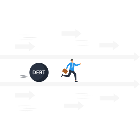 Empresário fugindo da crise financeira e da dívida e do fracasso empresarial  Ilustração