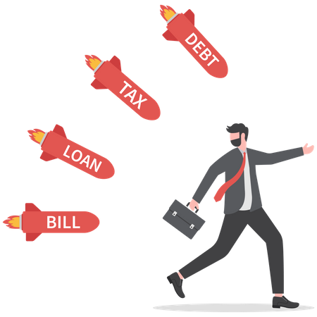 Empresário fugindo de um problema de negócios  Ilustração