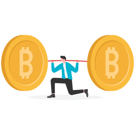 Hombre de negocios ganando dinero con la criptomoneda Bitcoin  Ilustración