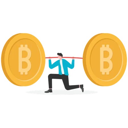 Hombre de negocios ganando dinero con la criptomoneda Bitcoin  Ilustración