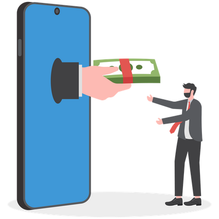 Empresario ganando dinero con teléfonos inteligentes  Ilustración