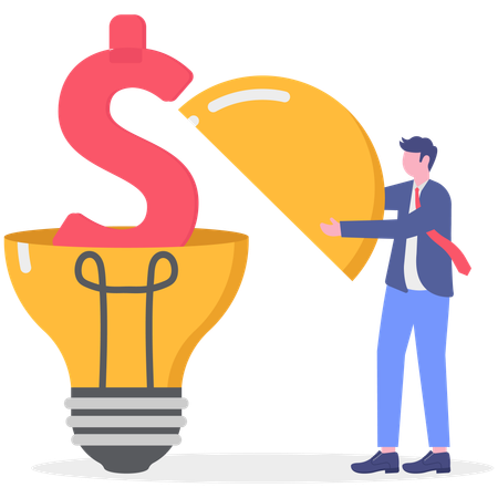 Empresario obteniendo idea de dinero  Ilustración