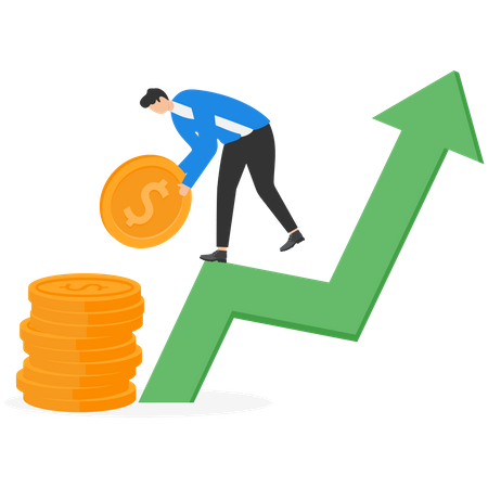 Empresário ganhando dinheiro com ações  Ilustração