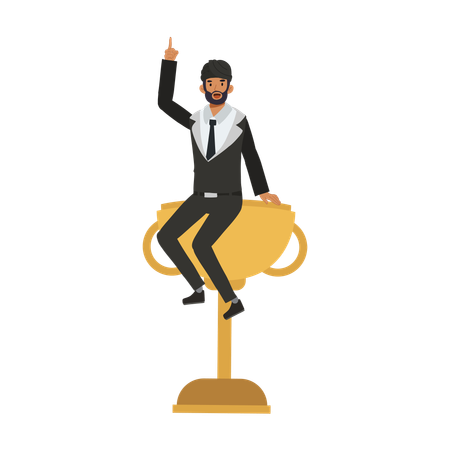 Empresário recebendo troféu de negócios  Ilustração