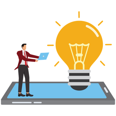 Empresário gerando ideia inteligente a partir de smartphone  Ilustração