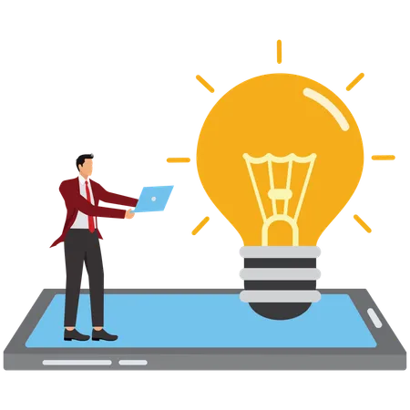 Empresário gerando ideia inteligente a partir de smartphone  Ilustração
