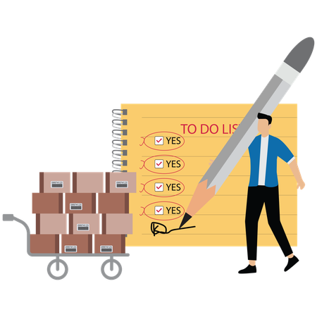 Gerente de compras do empresário verificando ativos de fornecimento  Ilustração