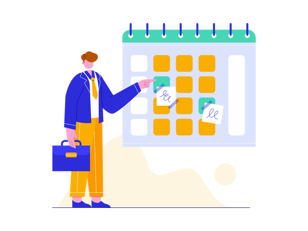 Empresario gestionando el horario en el calendario  Ilustración