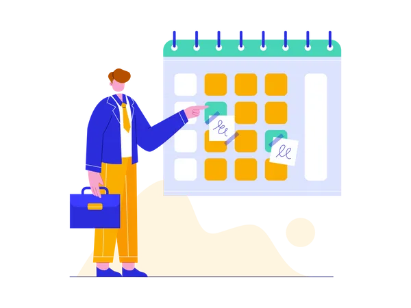 Empresario gestionando el horario en el calendario  Ilustración