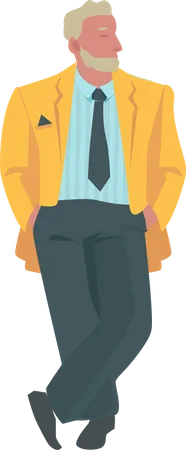 Empresário gordo vestindo casaco laranja  Ilustração