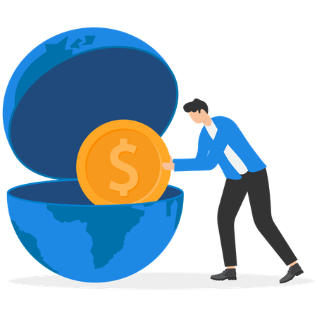Empresario haciendo ahorro global  Ilustración