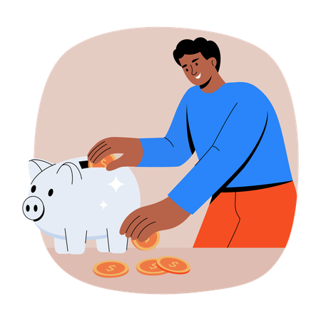 Hombre de negocios haciendo ahorros en la alcancía  Ilustración