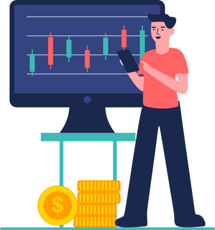 Empresario haciendo análisis del mercado de valores  Ilustración