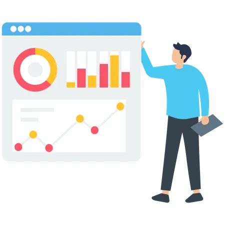 Empresario haciendo análisis de datos  Ilustración