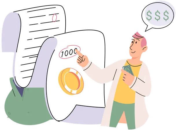 Hombre de negocios haciendo análisis de presupuesto  Ilustración