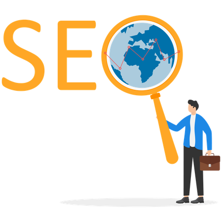 Empresario haciendo análisis Seo  Ilustración