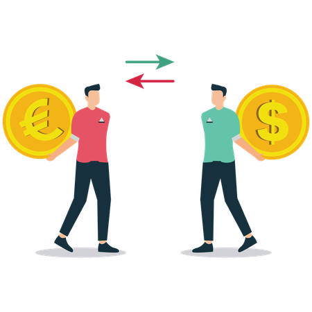 Hombre de negocios haciendo cambio de moneda  Ilustración