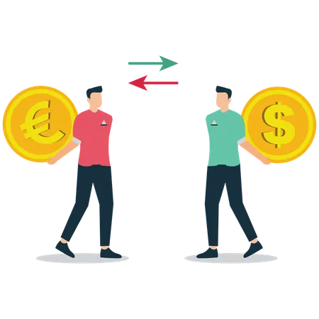 Hombre de negocios haciendo cambio de moneda  Ilustración