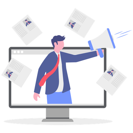 Hombre de negocios haciendo marketing de CV  Ilustración
