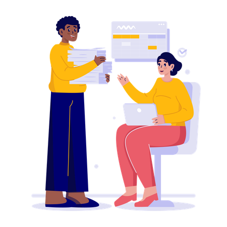 Hombre de negocios en una discusión en equipo  Ilustración