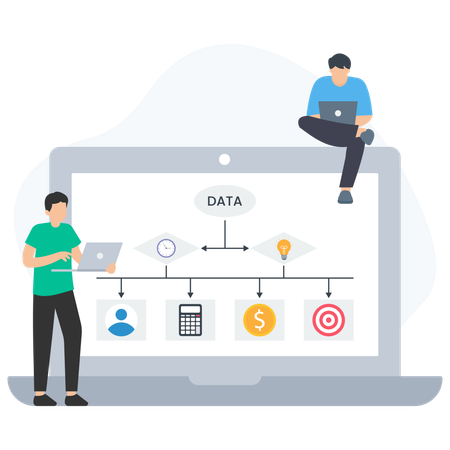 Empresario elaborando estrategia de datos  Ilustración