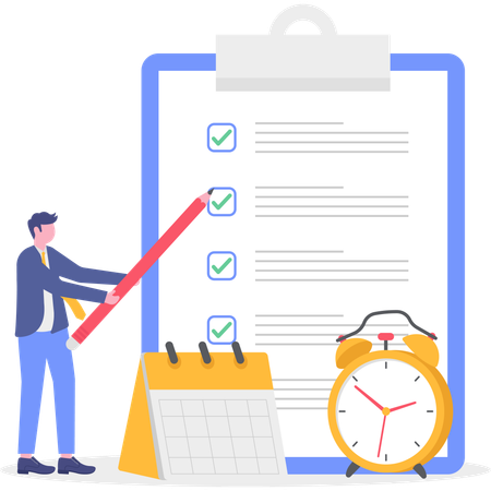 Hombre de negocios haciendo un horario de trabajo  Ilustración