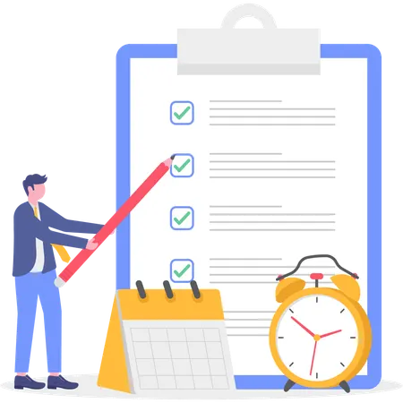 Hombre de negocios haciendo un horario de trabajo  Ilustración