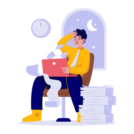 Hombre de negocios haciendo horas extras  Ilustración