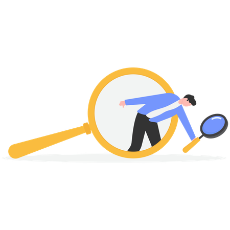 Hombre de negocios haciendo investigación de negocios usando lupa  Ilustración