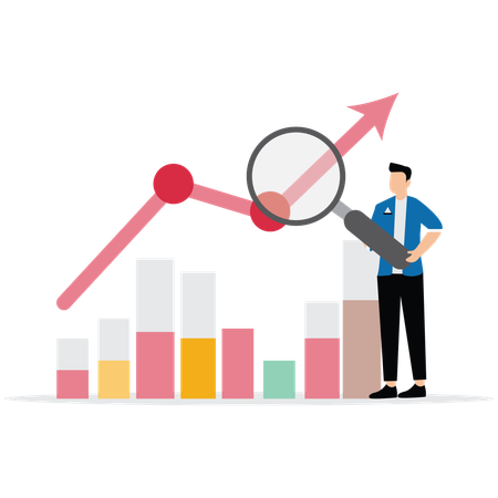 Empresario realizando investigación para el crecimiento del mercado  Ilustración