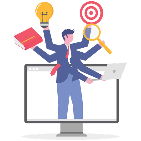 Hombre de negocios realizando trabajos multitarea  Ilustración