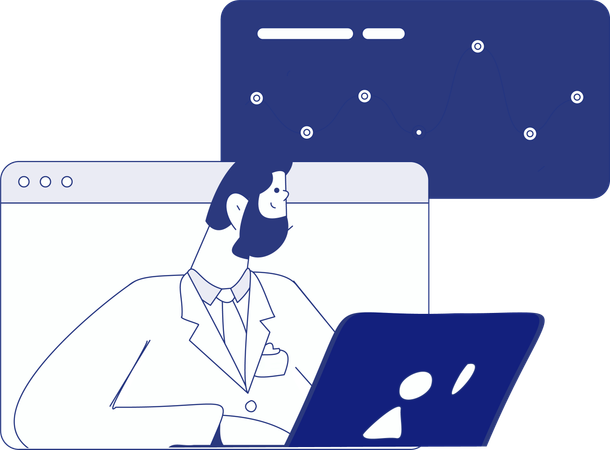 Hombre de negocios haciendo un cronograma de negocios en línea  Ilustración