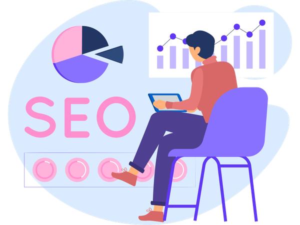 Hombre de negocios haciendo optimización SEO  Ilustración