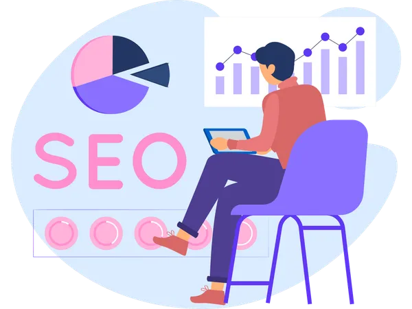 Hombre de negocios haciendo optimización SEO  Ilustración