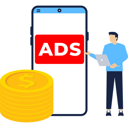 Hombre de negocios haciendo pago por clic  Ilustración