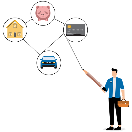 Hombre de negocios haciendo planificación financiera futura  Ilustración