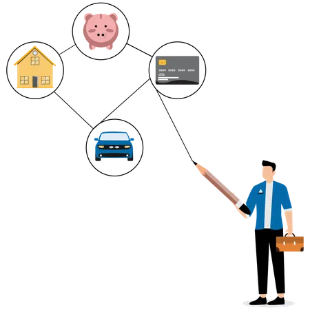 Hombre de negocios haciendo planificación financiera futura  Ilustración