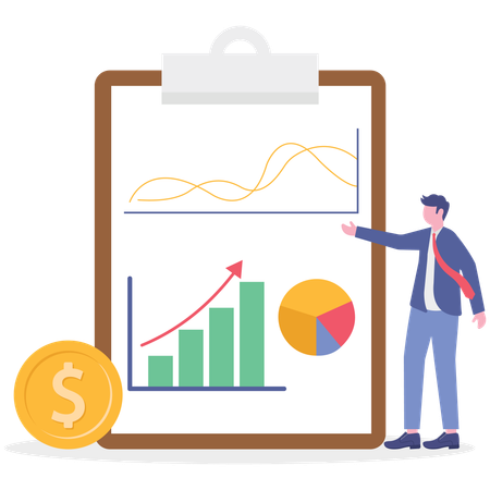 Hombre de negocios haciendo pronósticos financieros  Ilustración