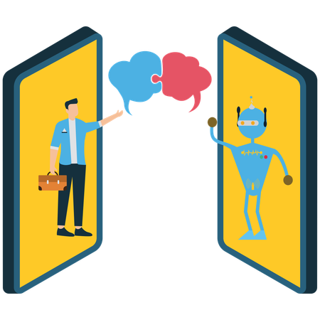 Hombre de negocios haciendo ideas colectivas de robots  Ilustración