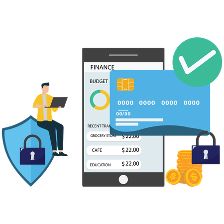 Empresario haciendo seguridad en banca digital  Ilustración